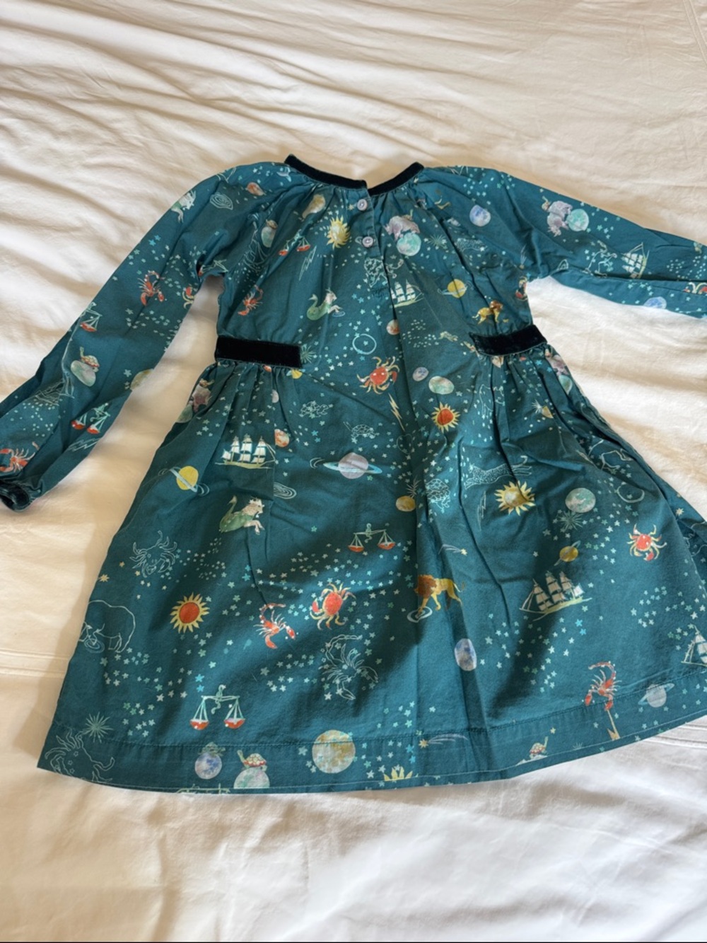 Kids Teal Space-Print dress - Picture 2 of 4